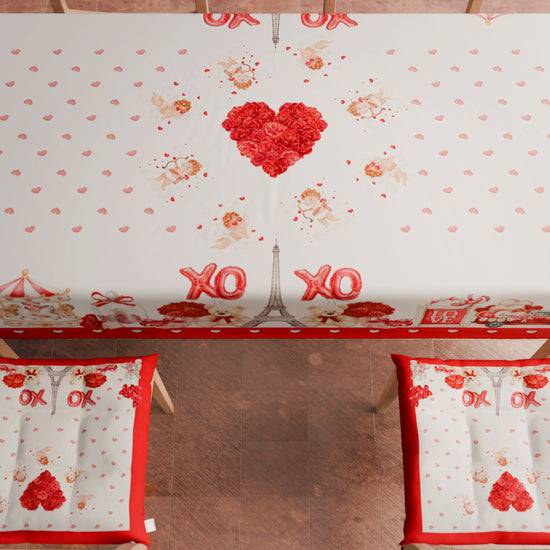 PETTI Tovaglia di San Valentino da tavola Antimacchia, Copritavolo per San Valentino da Cucina Amour Limitato a 3 giorni