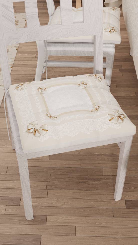 PETTI Cuscini per Sedie Coprisedia 6 Pezzi Fiocco Beige Soddisfazione Garantita