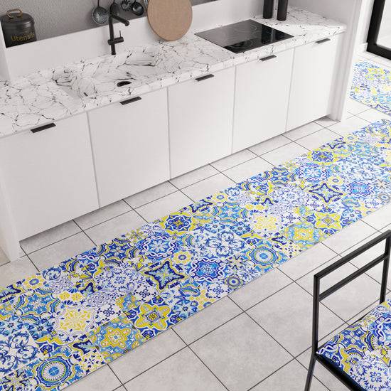 PETTI Tappeto Cucina Antiscivolo moderno Passatoia Cucina lavabile Vietri 02 Blu Vendite stagionali