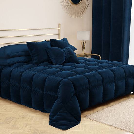 PETTI Cuscino Arredo Fiocco in Velluto 40x50 cm, Cuscino divano Blu Presa