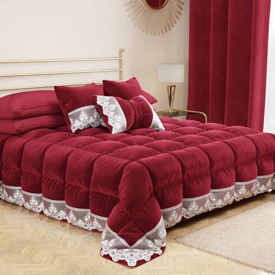 PETTI Cuscini Arredo in Velluto e Balza con Pizzo Rebrodè 2pz, Cuscini divano Bordeaux By Sissy Economico