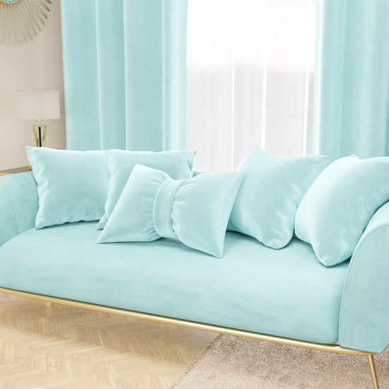 PETTI Cuscino Arredo Fiocco in Velluto 40x50 cm, Cuscino divano Celeste Offerte
