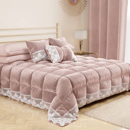 PETTI Cuscini Arredo in Velluto e Balza con Pizzo Rebrodè 2pz, Cuscini divano Cipria By Sissy Vendita Economica