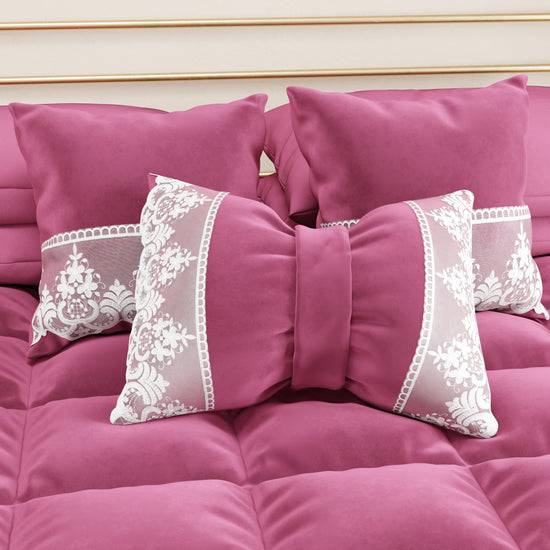 PETTI Cuscini Arredo in Velluto e Balza con Pizzo Rebrodè 2pz, Cuscini divano Fucsia By Sissy Negozio