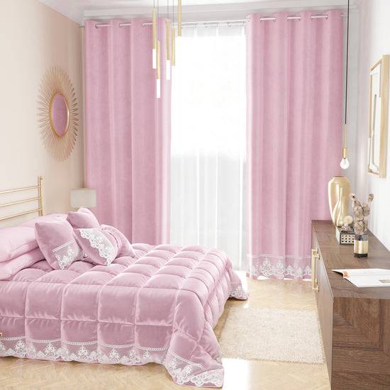 PETTI Tenda a Pannello in Velluto per Interni con Anelli e Pizzo Rebrodè, 140x280 cm, Rosa by Sissy Discount Store per i nuovi prodotti