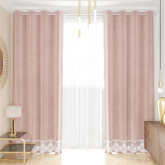 PETTI Tenda a Pannello in Velluto per Interni con Anelli e Pizzo Rebrodè, 140x280 cm, Cipria by Sissy Super sconto