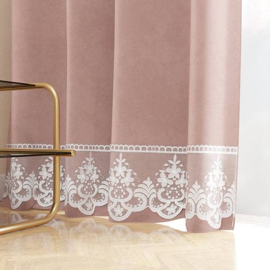 PETTI Tenda a Pannello in Velluto per Interni con Anelli e Pizzo Rebrodè, 140x280 cm, Cipria by Sissy Super sconto