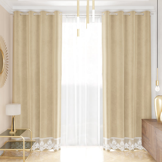 PETTI Tenda a Pannello in Velluto per Interni con Anelli e Pizzo Rebrodè, 140x280 cm, Panna by Sissy 50% di sconto con spedizione gratuita
