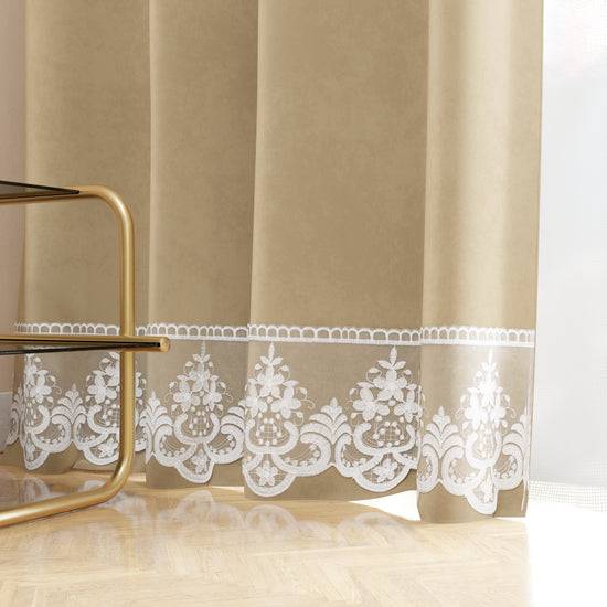 PETTI Tenda a Pannello in Velluto per Interni con Anelli e Pizzo Rebrodè, 140x280 cm, Panna by Sissy 50% di sconto con spedizione gratuita