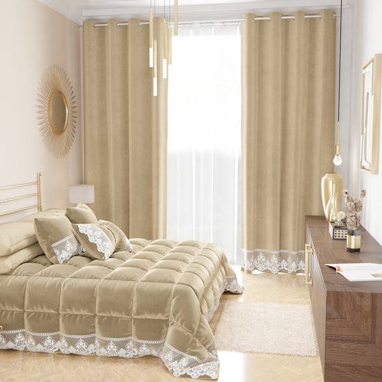 PETTI Tenda a Pannello in Velluto per Interni con Anelli e Pizzo Rebrodè, 140x280 cm, Panna by Sissy 50% di sconto con spedizione gratuita