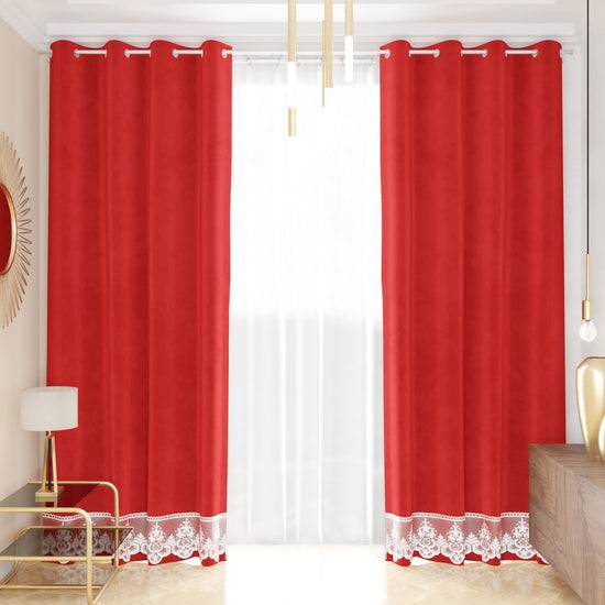 PETTI Tenda a Pannello in Velluto per Interni con Anelli e Pizzo Rebrodè, 140x280 cm, Rosso by Sissy Officina