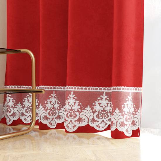 PETTI Tenda a Pannello in Velluto per Interni con Anelli e Pizzo Rebrodè, 140x280 cm, Rosso by Sissy Officina