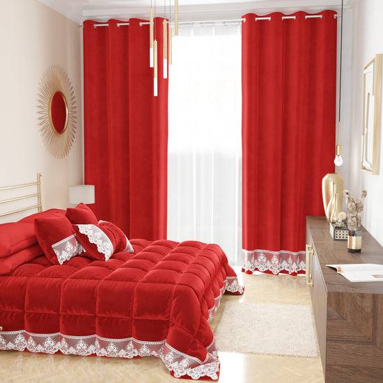 PETTI Tenda a Pannello in Velluto per Interni con Anelli e Pizzo Rebrodè, 140x280 cm, Rosso by Sissy Officina