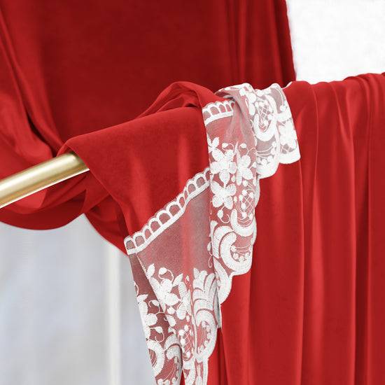 PETTI Tenda a Pannello in Velluto per Interni con Anelli e Pizzo Rebrodè, 140x280 cm, Rosso by Sissy Officina