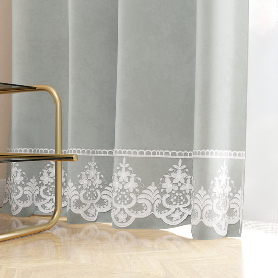 PETTI Tenda a Pannello in Velluto per Interni con Anelli e Pizzo Rebrodè, 140x280 cm, Grigio Chiaro by Sissy Esporta salva
