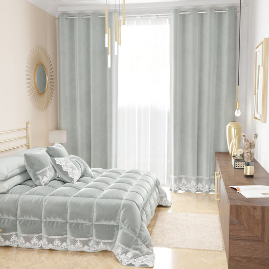 PETTI Tenda a Pannello in Velluto per Interni con Anelli e Pizzo Rebrodè, 140x280 cm, Grigio Chiaro by Sissy Esporta salva