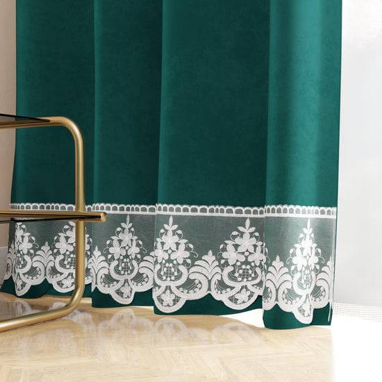 PETTI Tenda a Pannello in Velluto per Interni con Anelli e Pizzo Rebrodè, 140x280 cm, Ottanio by Sissy In vendita