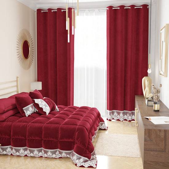 PETTI Tenda a Pannello in Velluto per Interni con Anelli e Pizzo Rebrodè, 140x280 cm, Bordeaux by Sissy 50% di sconto per tempo limitato