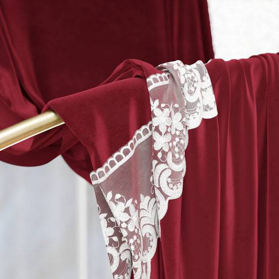 PETTI Tenda a Pannello in Velluto per Interni con Anelli e Pizzo Rebrodè, 140x280 cm, Bordeaux by Sissy 50% di sconto per tempo limitato
