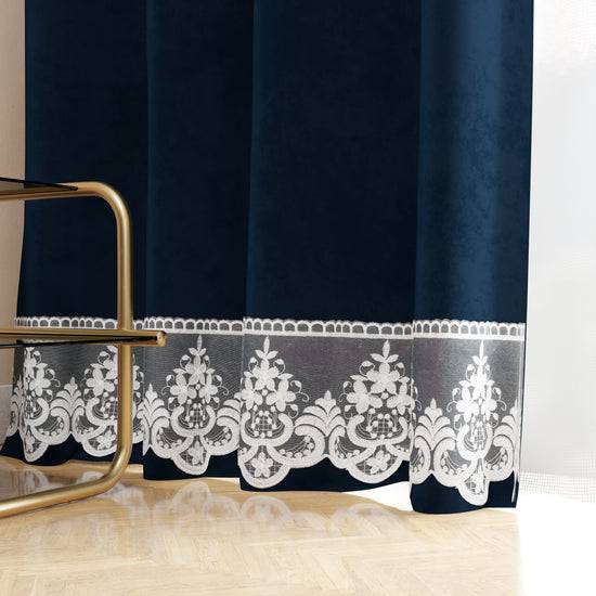 PETTI Tenda a Pannello in Velluto per Interni con Anelli e Pizzo Rebrodè, 140x280 cm, Blu by Sissy 2025