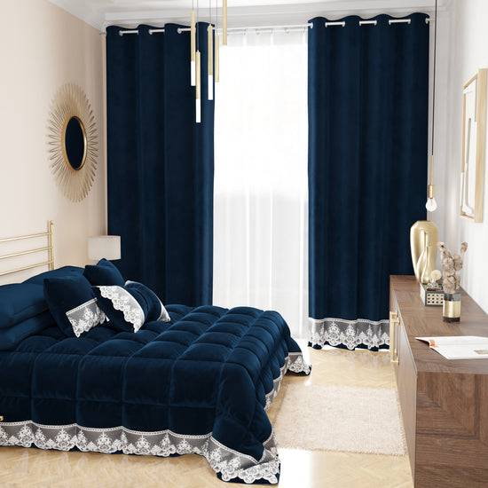 PETTI Tenda a Pannello in Velluto per Interni con Anelli e Pizzo Rebrodè, 140x280 cm, Blu by Sissy 2025