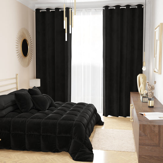 PETTI Tenda a Pannello in Velluto per Interni con Anelli, 140x280 cm, Nero Italy