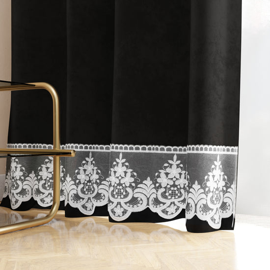 PETTI Tenda a Pannello in Velluto per Interni con Anelli e Pizzo Rebrodè, 140x280 cm, Nero by Sissy Italia