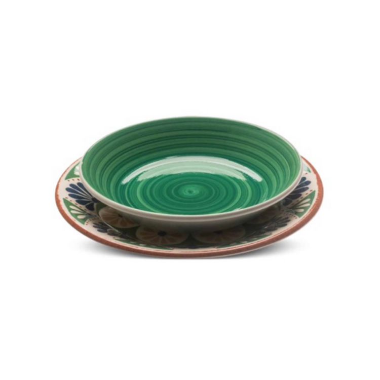 Serafino Zani Ceramica PORTO PIATTO FONDO VERDE DIPINTO A MANO - SERVIZIO DA 6